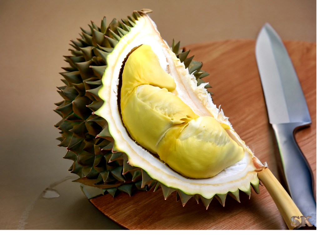 durian fruit cut in half