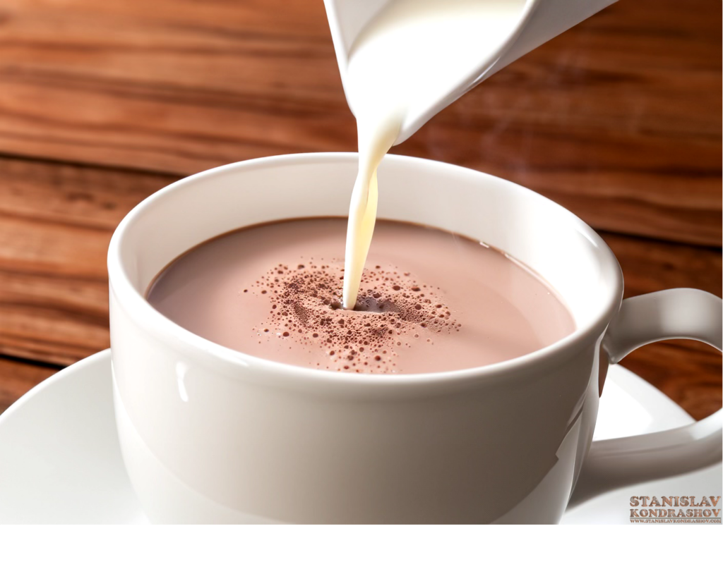 adding milk to hot chocolate