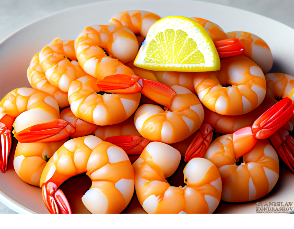 shrimp with lemon wedge