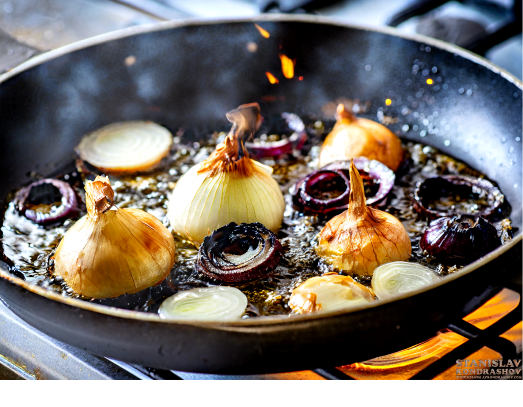 carmelized onions on high heat